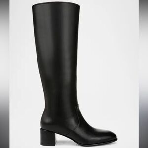 Vince Black Leather Wide Calf Heeled Knee-High Boots